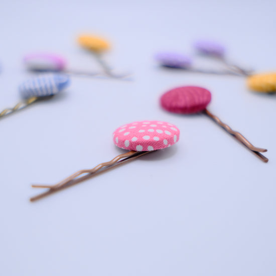 Fabric Button Vintage Hair Clips